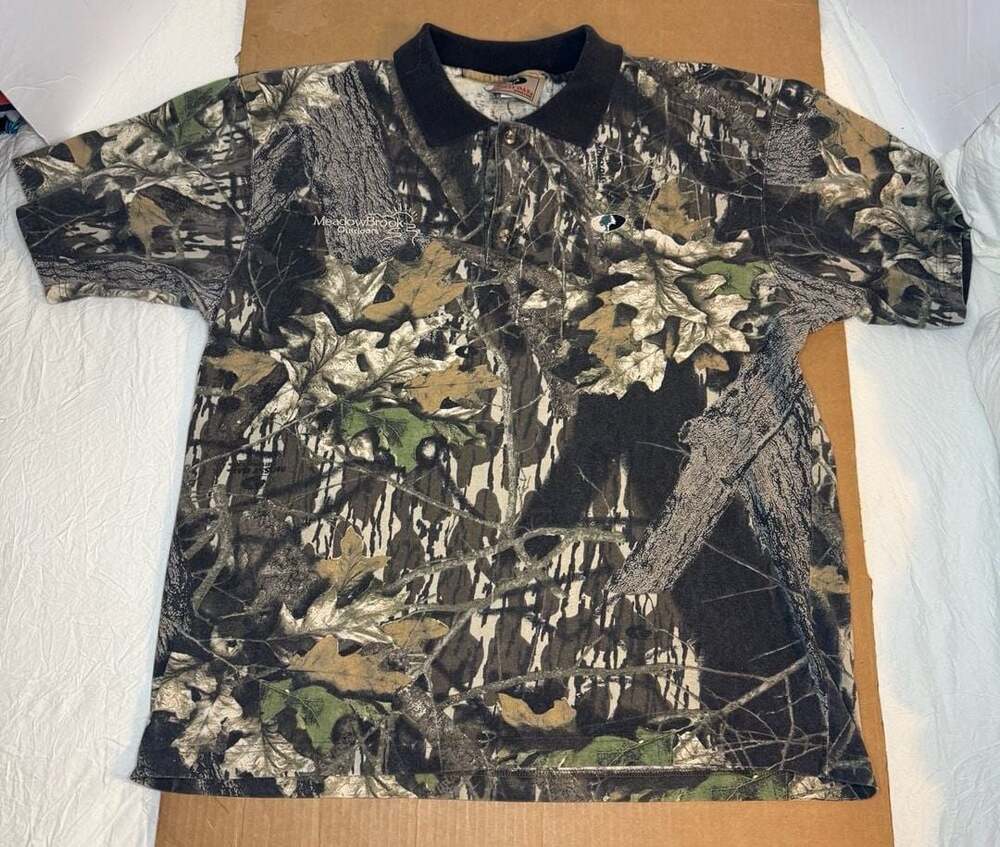 Mossy Oak Break Up Camo Polo Size XL Green Hunting Shirt USA Made